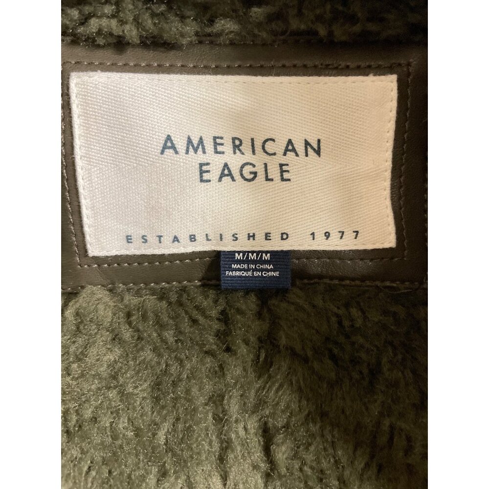 American Eagle Womens Olive Green Oversized Shearling Biker Jacket Size MEDIUM - Picture 8 of 10